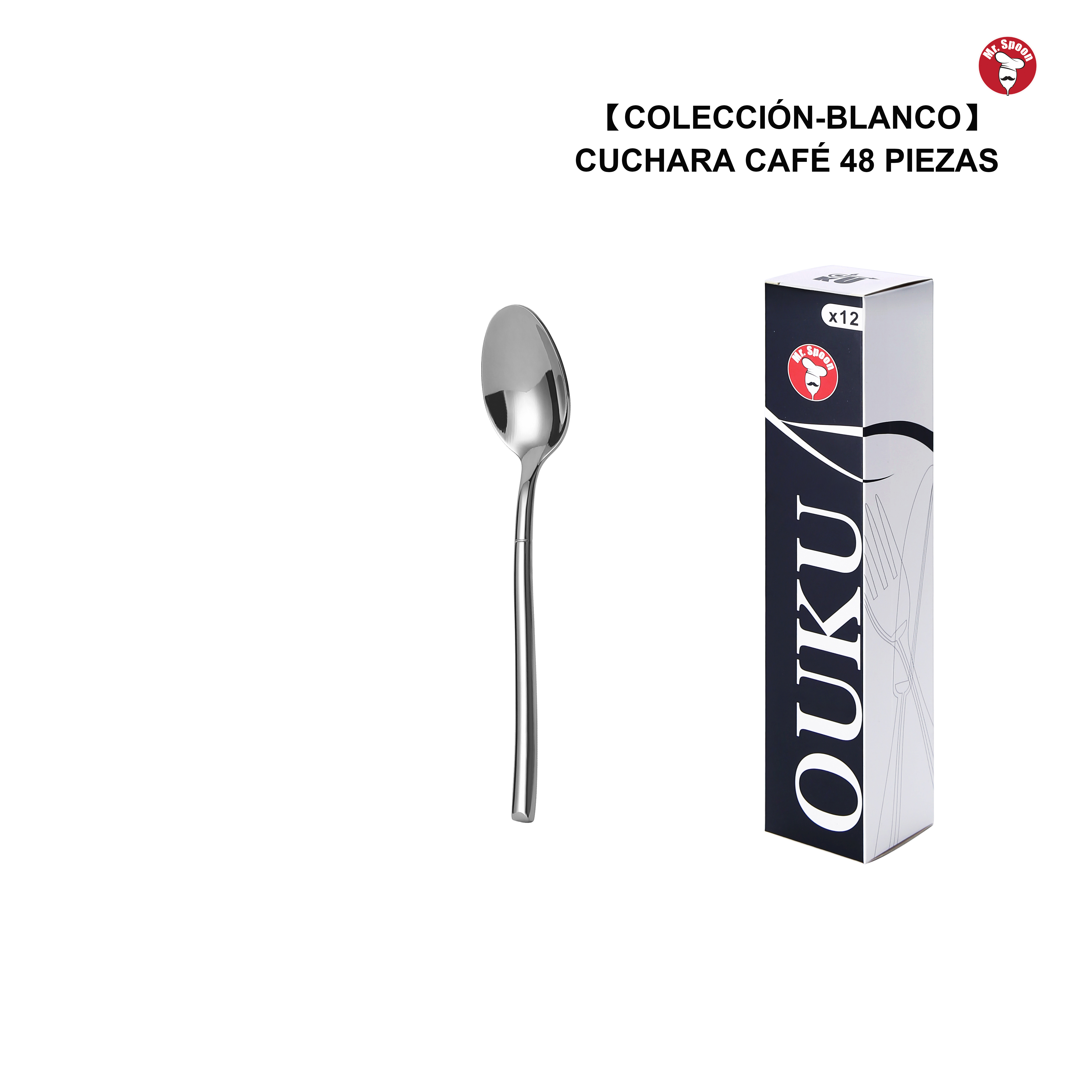 Mr.Spoon Serie Blanco Cuchara café,12 - 48 - 240 Piezas,Acero inoxidable 18/10,Largo 135mm grosor 5mm,Cubiertos Alta calidad y acabado,Diseño Modernas,Aptos para lavavajillas,Caja Envase Ecológico,Para Casa,Hotel,Restaurante 60250