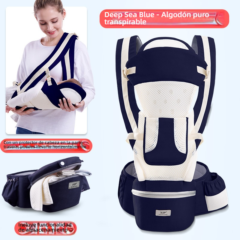 Portabebés Multifuncional con Asiento de Cadera — Plegable y Guardable, se Puede Llevar al Bebé Horizontalmente o en la Espalda, Cómodo y Práctico para Paseos