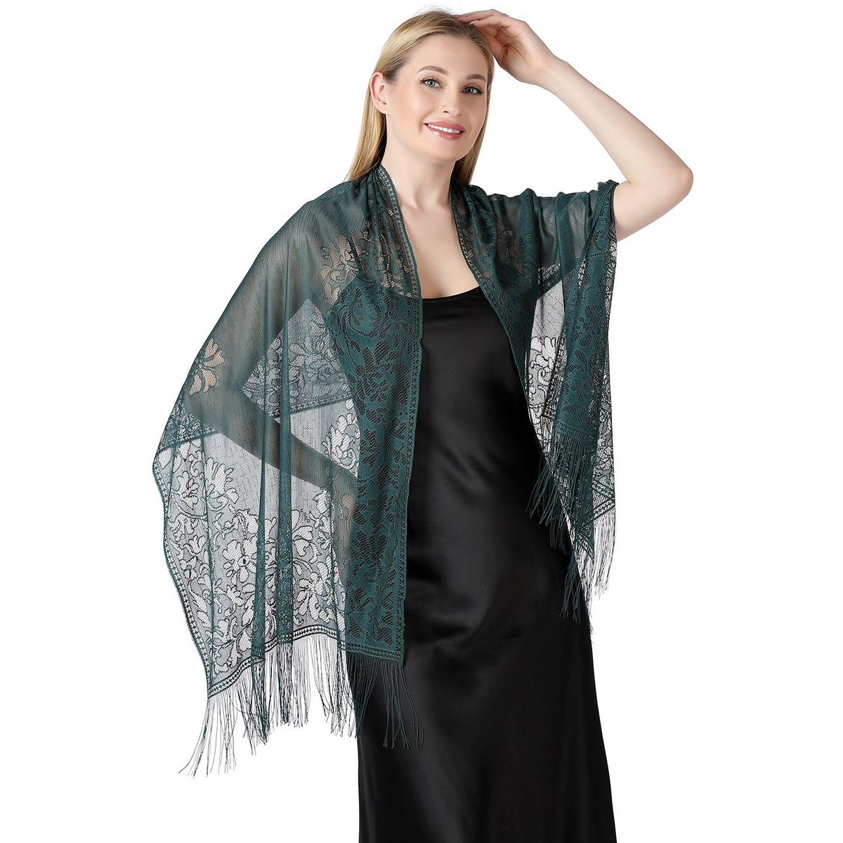Damessjaals en omslagdoeken, geschikt voor avondjurken, elegante en zachte tule sjaals, bruidssjaals - zwart.