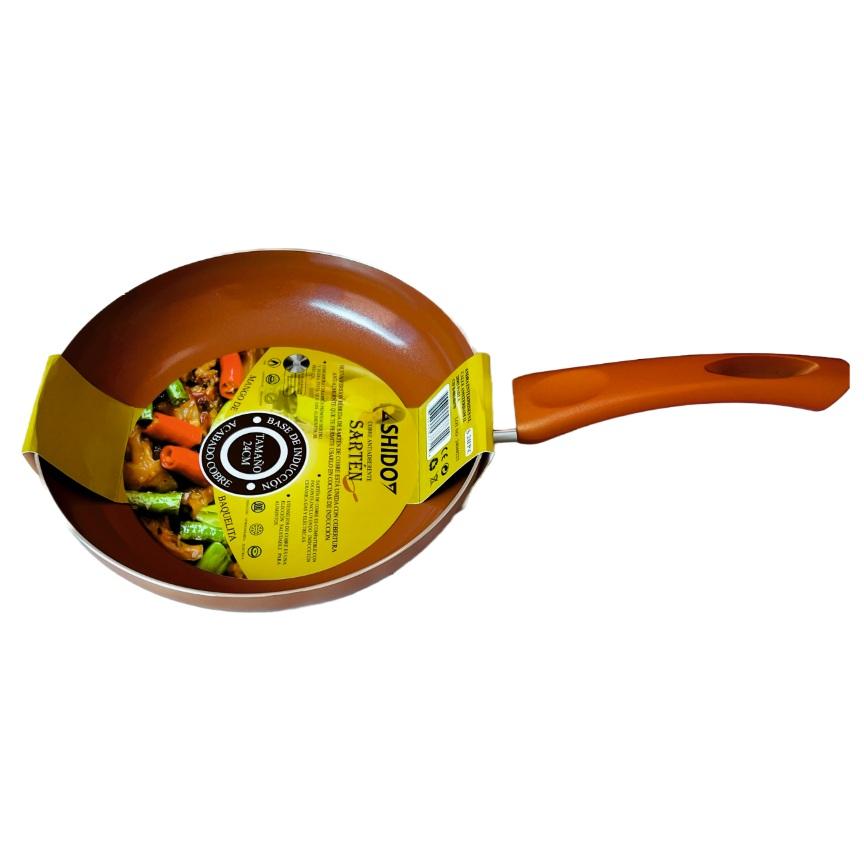 Sartén de Cobre Anti-Adherente Con Cobertura de Cerámica Premium por Dentro y Por Fuera. Compatible con Inducción, Cerámica de Gas y Placas Eléctricas.