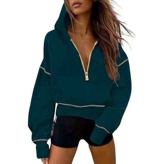 Sudaderas con capucha para mujer, manga larga, media cremallera, recortadas, sin botones, ropa de moda