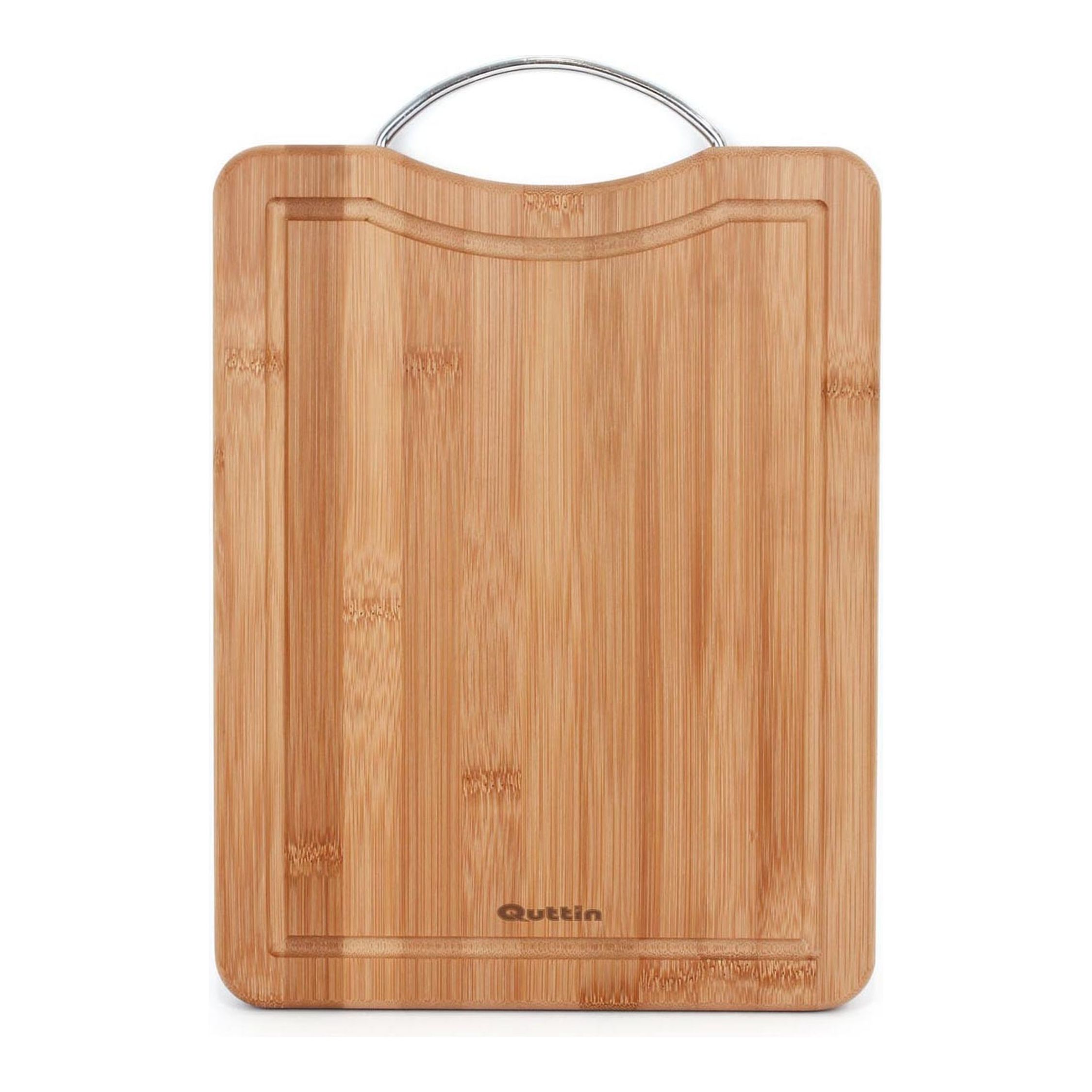 QUTTIN - Tabla de Cortar Bambú/Metal 32.5x25x1.7cm - Resistente y Antideslizante para Todo Tipo de Alimentos | Amystyle