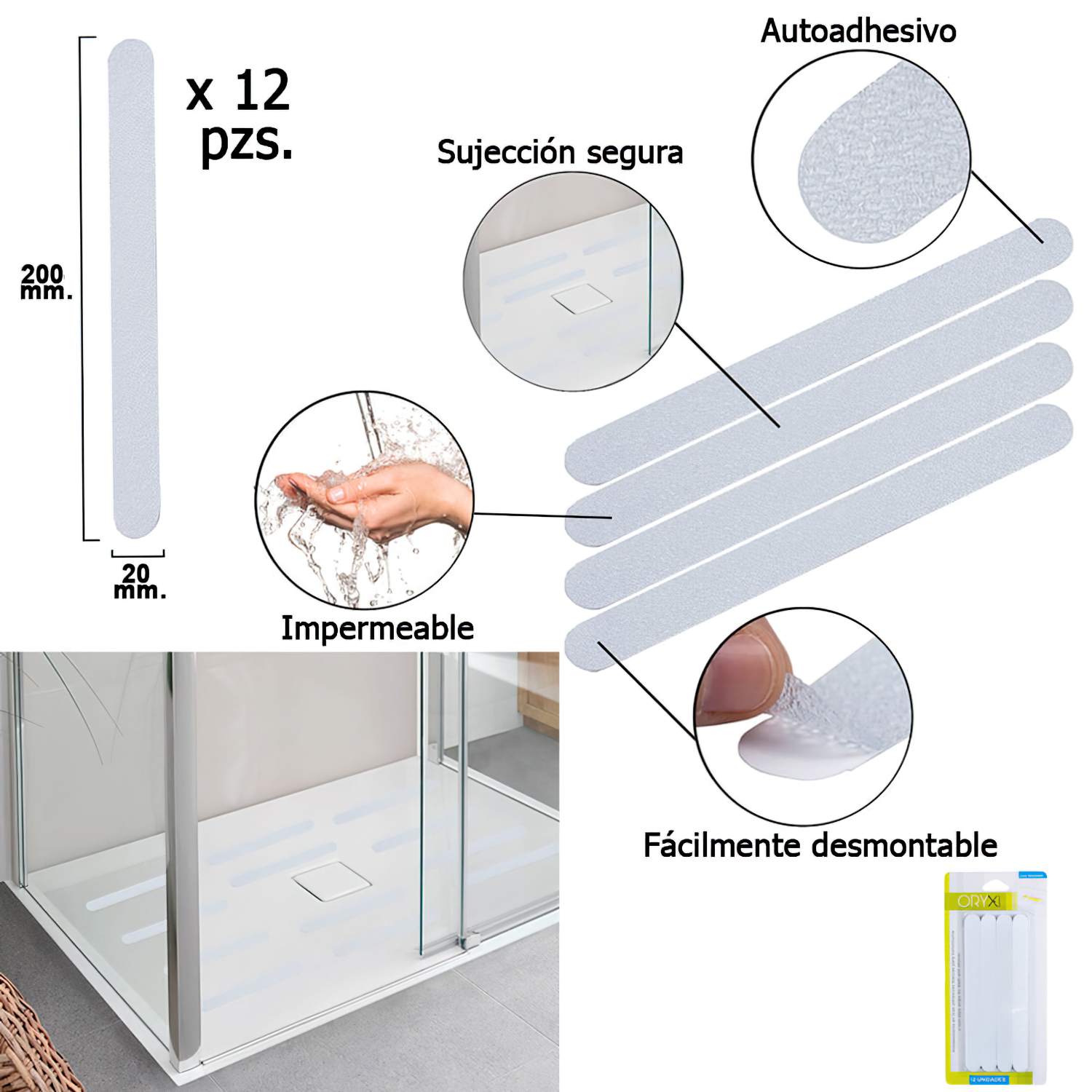 SANCO STORE - ORYX Tiras Antideslizante Adhesivas Para Baños / Duchas