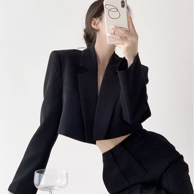 TK Chaqueta Corta Para Mujer En Blanco Sólido Elegante Con Manga Larga Abierta Frontal Casual Oficina Outerwear Poliéster Synthético