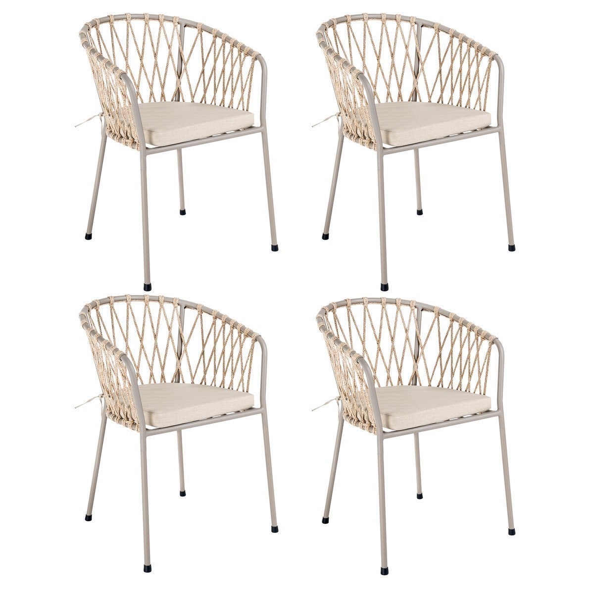 Pack 4 Sillas exterior Myra Acero y Cuerda Trenzada color Limo De 52x51x80 cm. Cojín Incluido. Con pintura epoxi para exterior. Diseño moderno y estilo propio. Patas Desmontables. MONTY