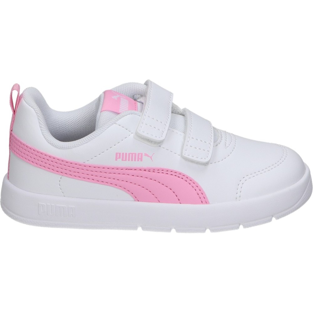 PUMA | Zapatillas Puma Courtflex V3 Infantiles – Deportiva Blanca con Detalles en Rosa – Sneakers con Cierre de Doble Adhesivo – Cómodas y Ligeras – Versátiles – Modelo 310252-09