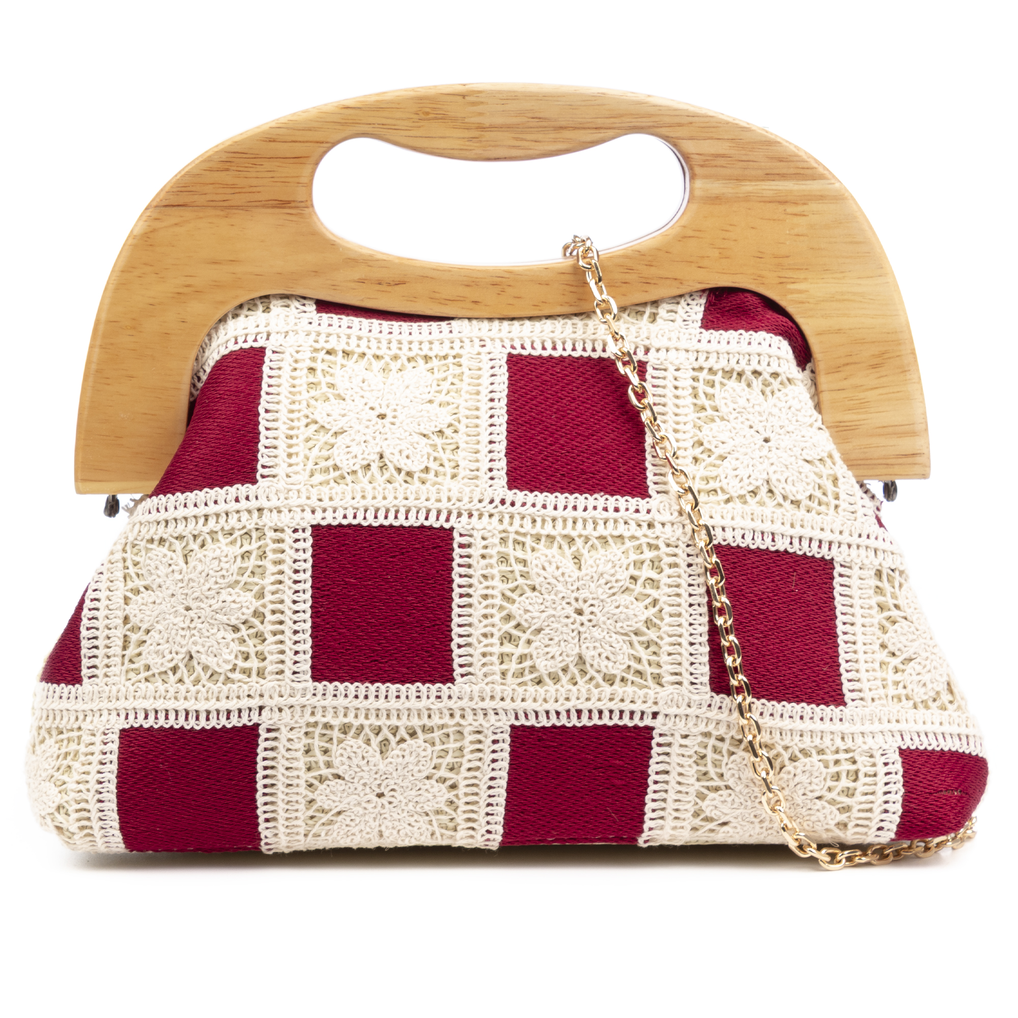 IRIA QUINTANA Barbaira Bolso de mano Mujer. Fabricado en madera natural y algodón. 29x12x16,5 Cm.