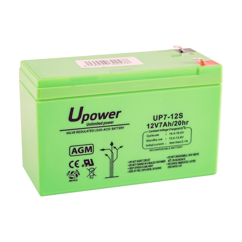 Batería AGM U-Power 12V 7Ah para Sistemas de Alarma, SAIS y Equipos Médicos