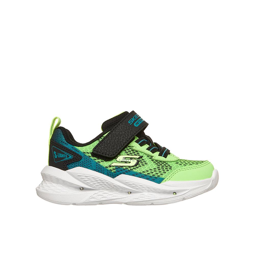 Skechers Zapatillas Meteor-Lights 2.0 en color Verde de Niño modelo 401490NC_LMBK con plataforma de 4cm y velcro 90108