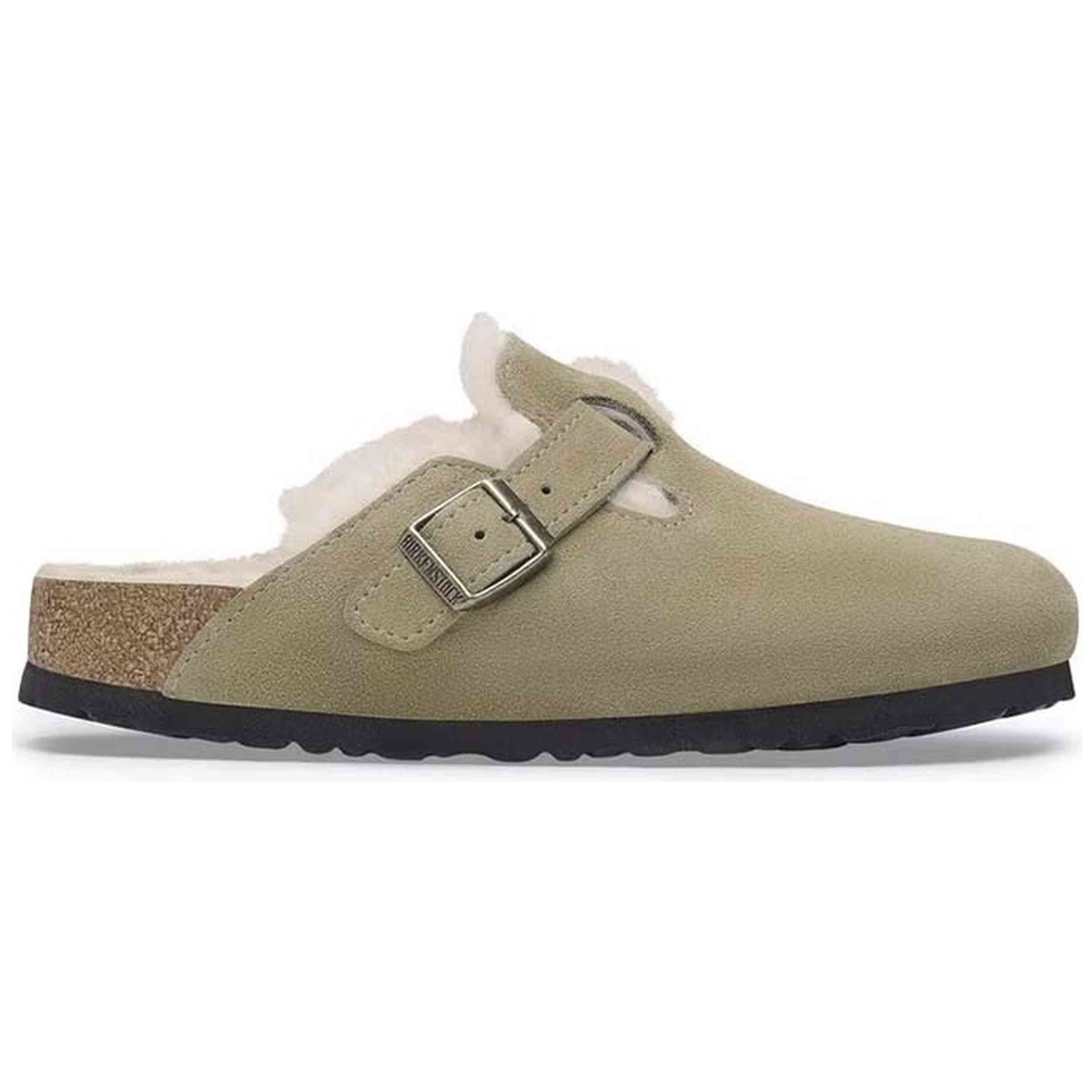 Zuecos Birkenstock modelo Boston Shearling Estrecho para hombre y mujer en color Beige