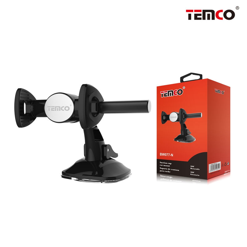 TEMCO Soporte Universal para Movil con Ventosa y con Clip regulable sobre barra. Sencillo y Practico, color negro, gris. Soporte para Movil en parabrisa. Aguanta su movil en Cristal, Compatible con Iphone, Smartphone, Xiaomi, Oppo, Samsung, Vivo, Oneplus