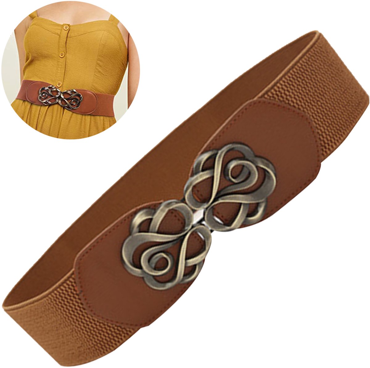 Cinturón elástico para mujer - Hebilla vintage + 6 cm de ancho - 1 pieza - Para el día a día y ocasiones especiales