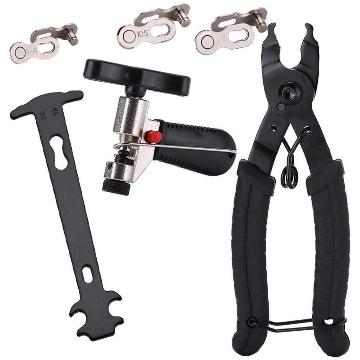 Juego de herramientas 3 en 1 para cadena de bicicleta: rompecadenas, comprobador y punzón. Para bicicletas de carretera, montaña, urbanas, deportivas, cruisers y BMX. Herramienta universal para la reparación de cadenas de bicicleta.