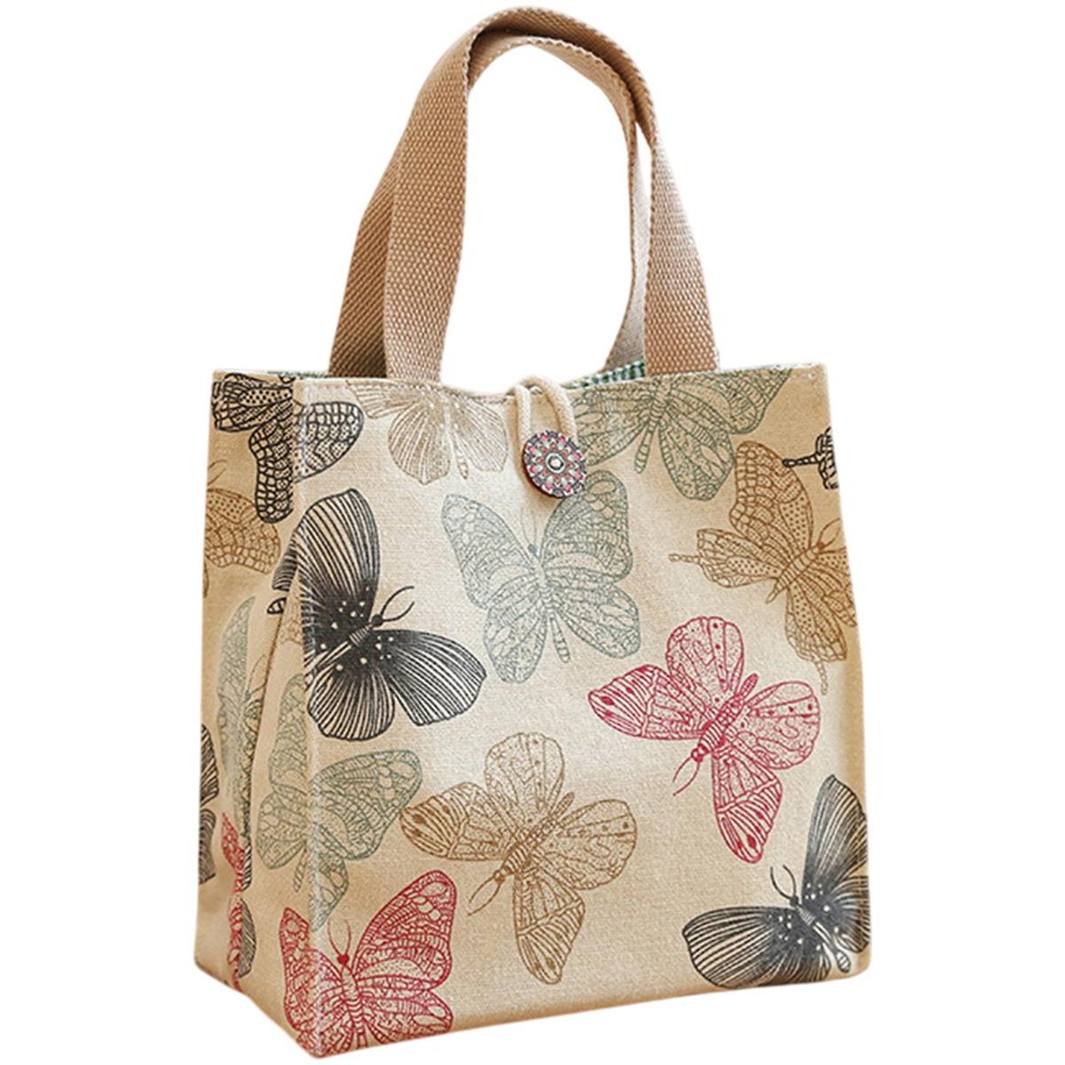 Bolsa para el almuerzo - Bolsa para la lonchera - Bolsa de picnic - Bolsa de lona para el almuerzo - gran capacidad - bolsa para el almuerzo - bolsas de compras - bolsos de mano bolsa portátil para el almuerzo - Beige - grande
