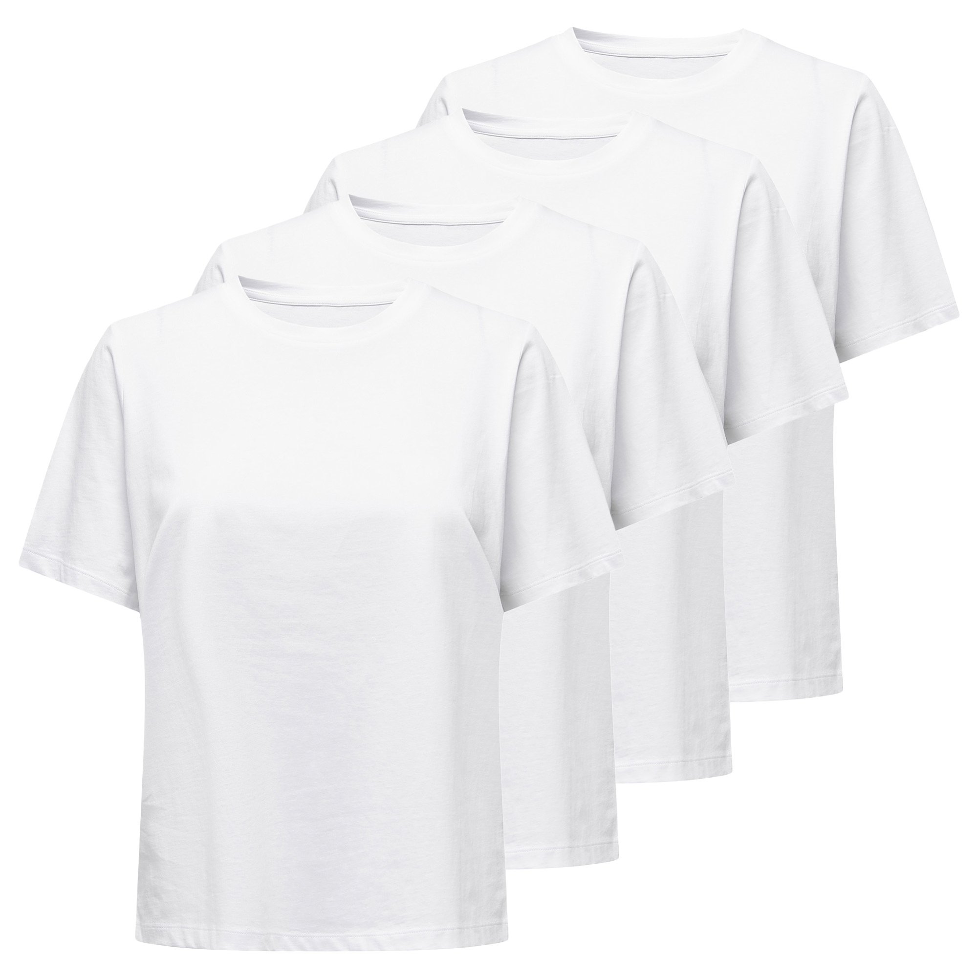 ONLY Camiseta para mujer Paquete de 4 - ONLONLY TEE, cuello redondo, algodón, liso ONLONLY TEE 4P
