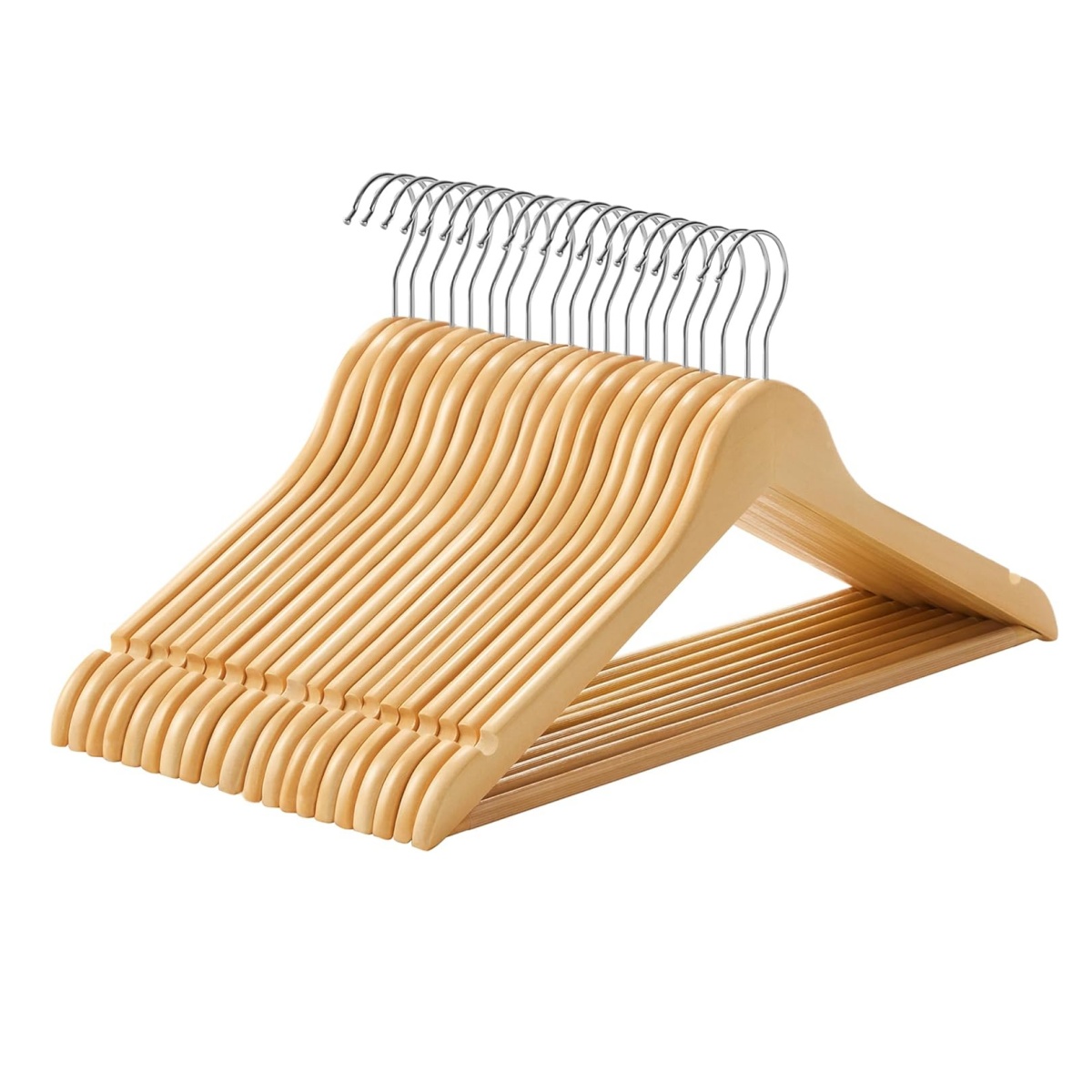 Percha de Madera Maciza, Juego de 9 Perchas, con Ranuras para Hombros Gancho Giratorio de 360°, para Trajes, Camisas, Abrigos, Tirante Natural