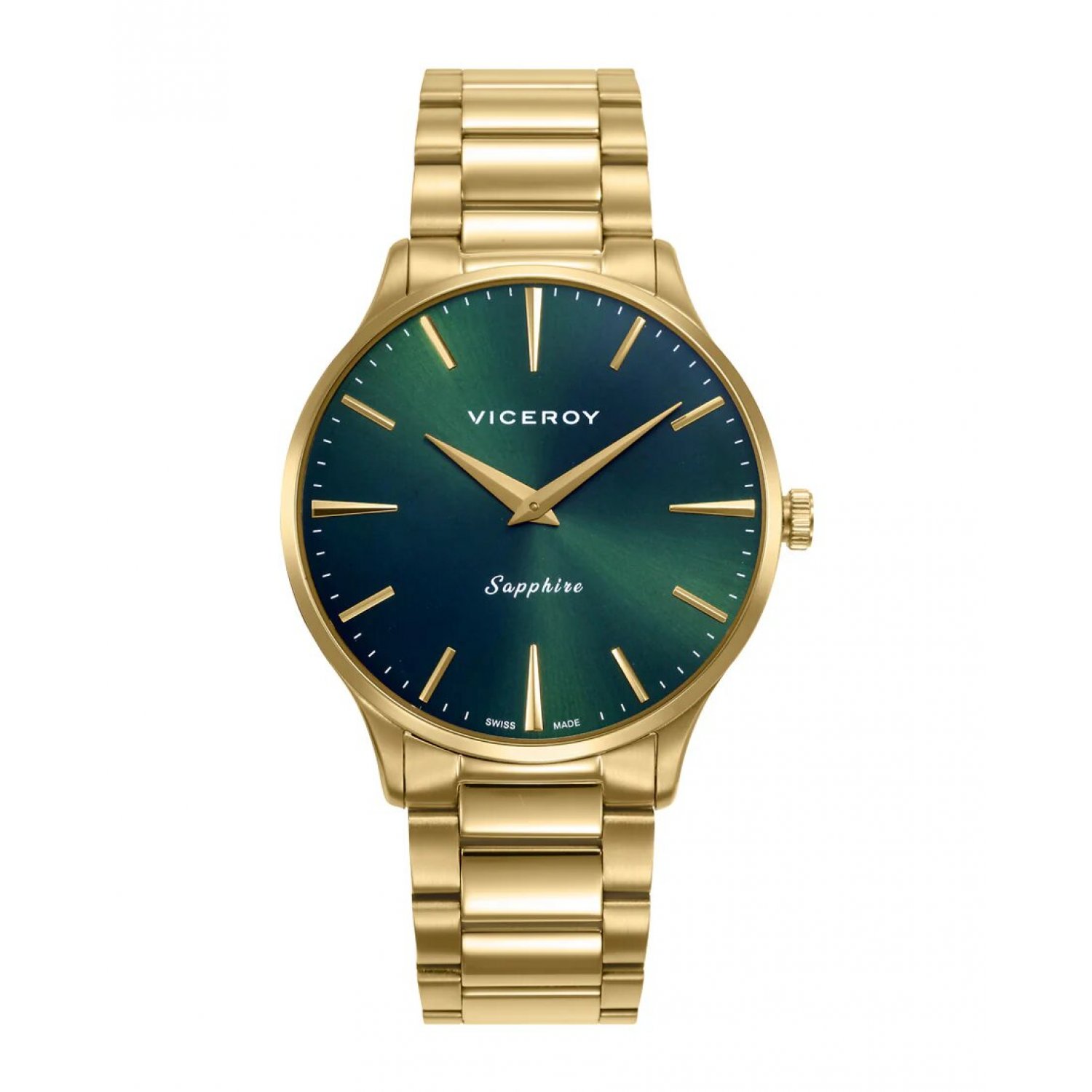 Viceroy Reloj caja de acero Ip dorado 5 Atm, brazalete de acero Ip dorado, movimiento cuarzo Suizo, Swiss made