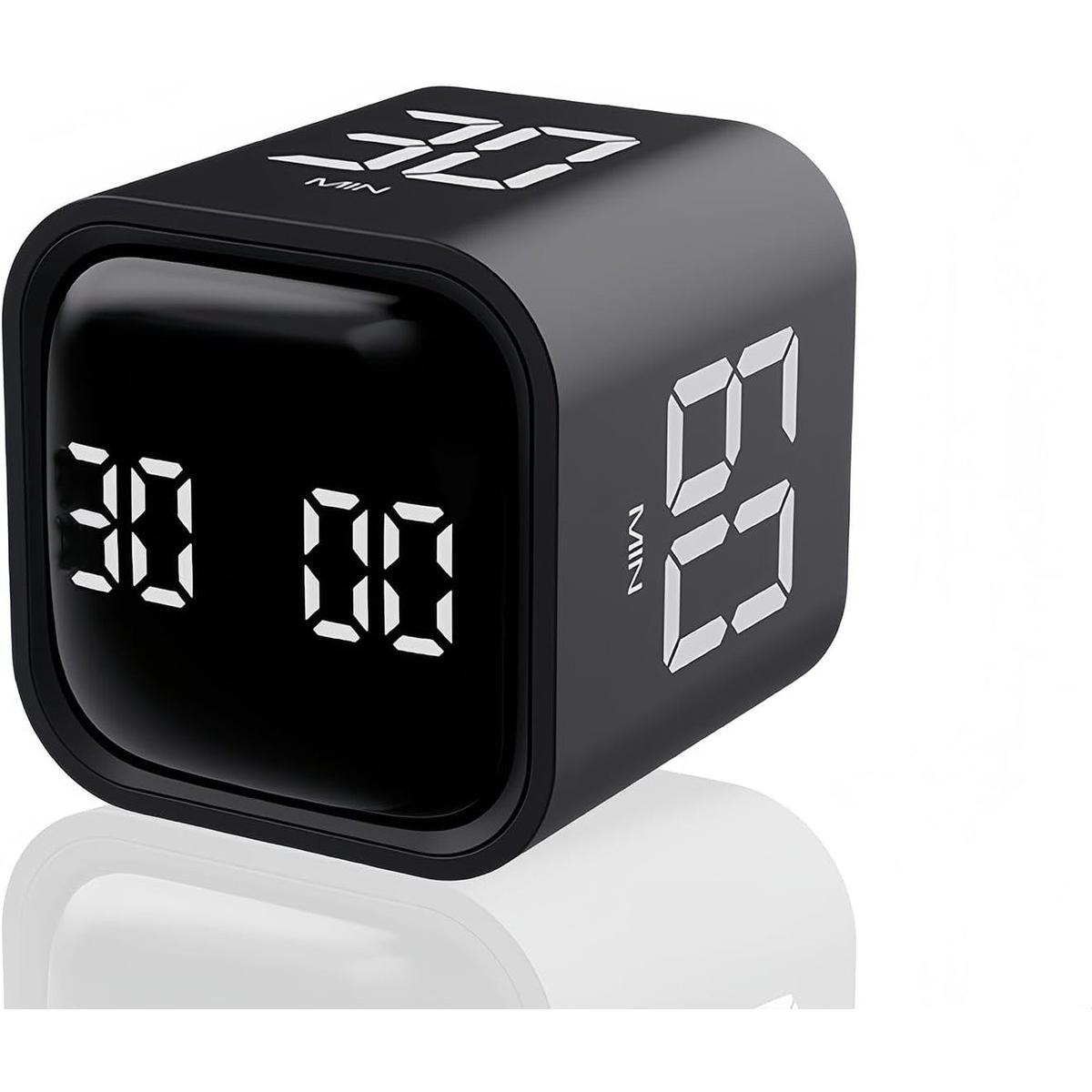 Temporizador - Despertador - Dado Pomodoro - Cubo temporizador de concentración - Temporizador digital de cuenta regresiva para el trabajo y el estudio - Recargable por USB-C - Sensor de gravedad - Herramienta de gestión del tiempo - Negro