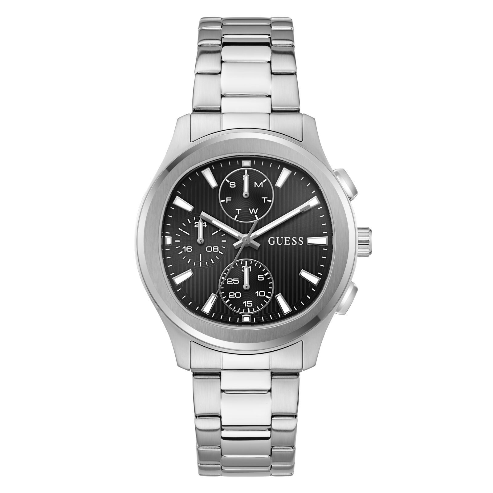 Guess Reloj Hombre Caja De Acero Reciclado Pulsera Acero De Color Plateado Resistente Al Agua 5 Atm Gw1048g1
