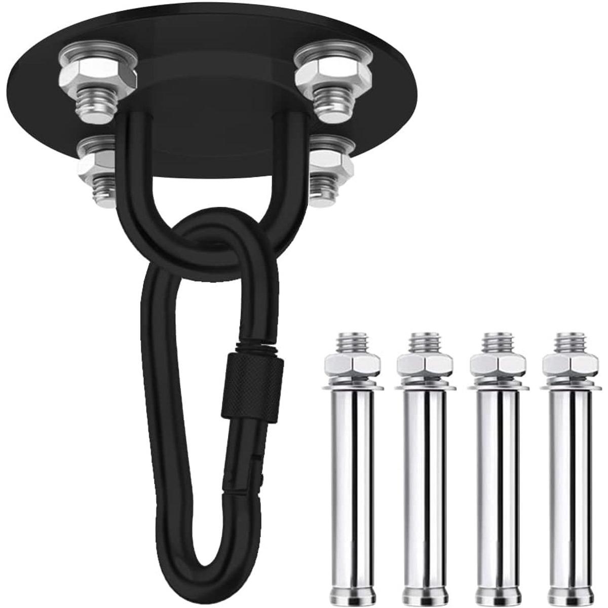 Gancho de techo - Capacidad de carga de 500 kg - Sistema de suspensión para saco de boxeo - Gancho de suspensión - Gancho de suspensión para sillas colgantes - Kit de montaje para hamaca - Gancho para columpio - Soporte de techo - Acero inoxidable - Negro