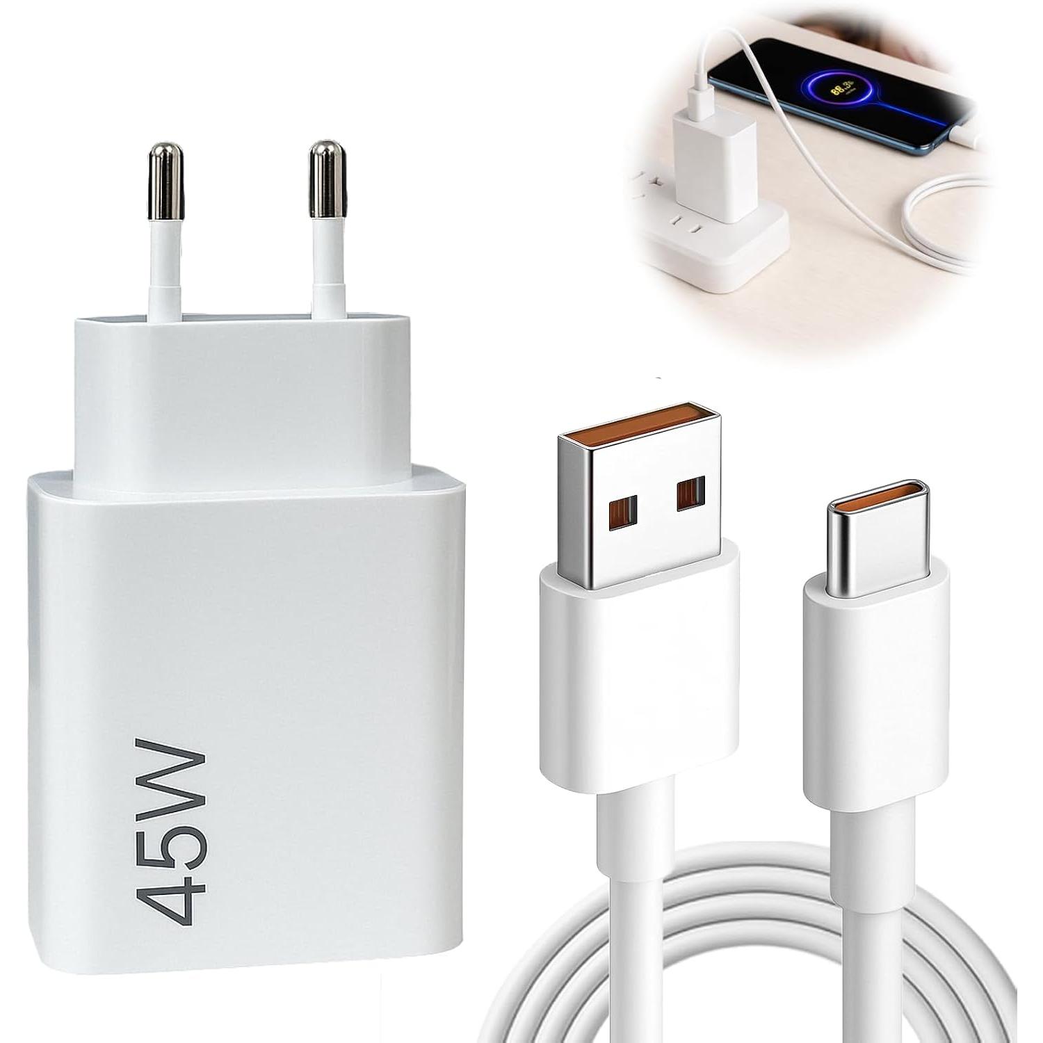 Cargador 45W para Xiaomi, Cargador Rápido con Cable USB-C 1m 6A, Adaptador de Corriente para Xiaomi 15, 14, Poco F7 Ultra, Redmi Turbo 4 Pro, Redmi Note 14, 13, 12 - Compatible Múltiples Dispositivos