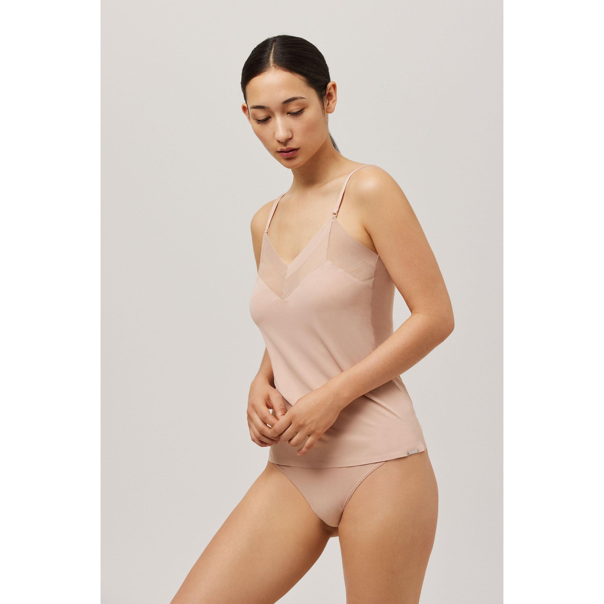 Ysabel Mora - Camiseta tirantes escote de tul nude