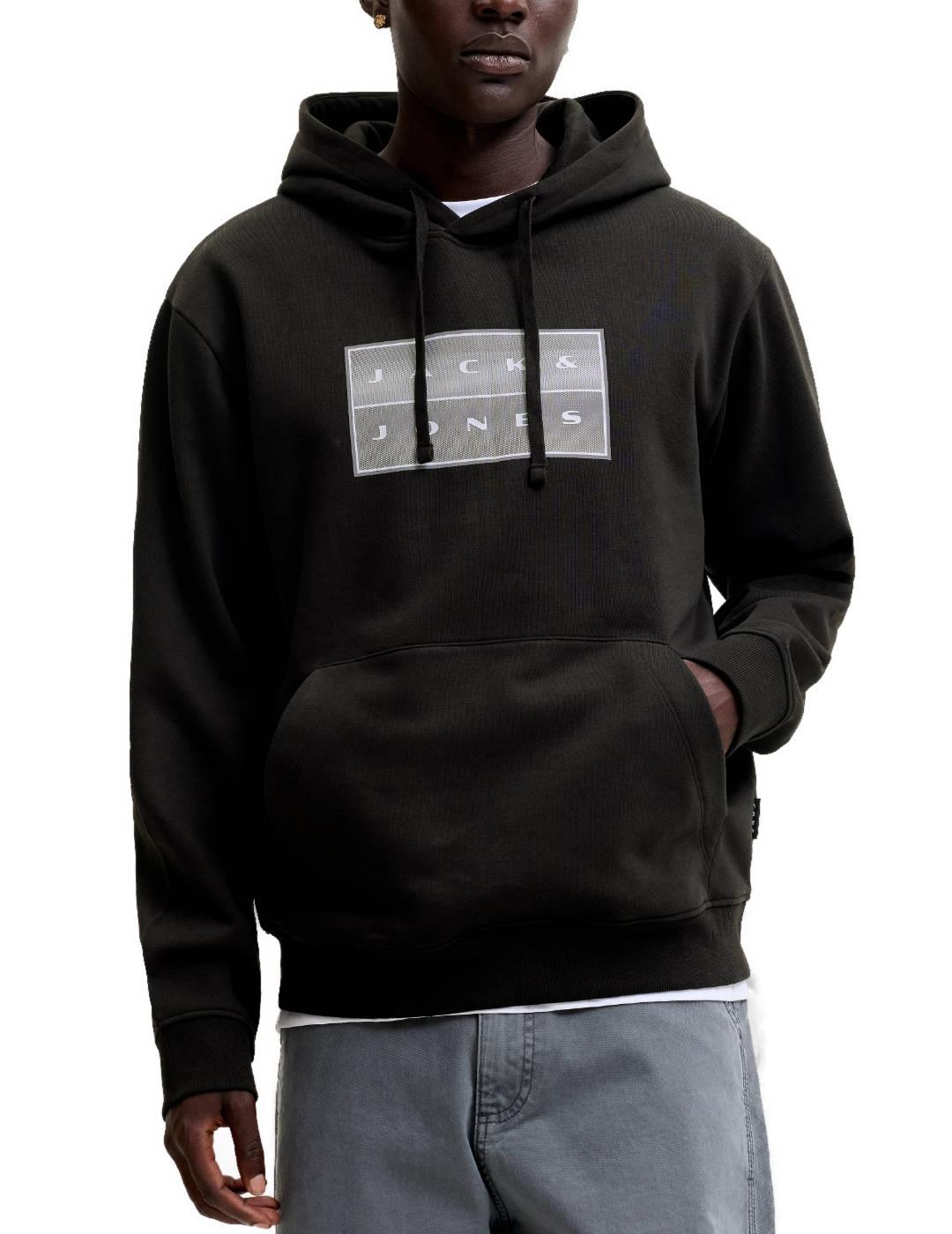 Sudadera Jack&Jones Fusion negro con capucha para hombre