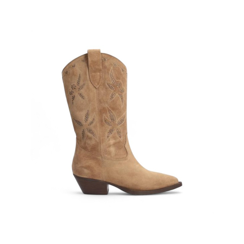 bota cowboy linea western con caña bordada