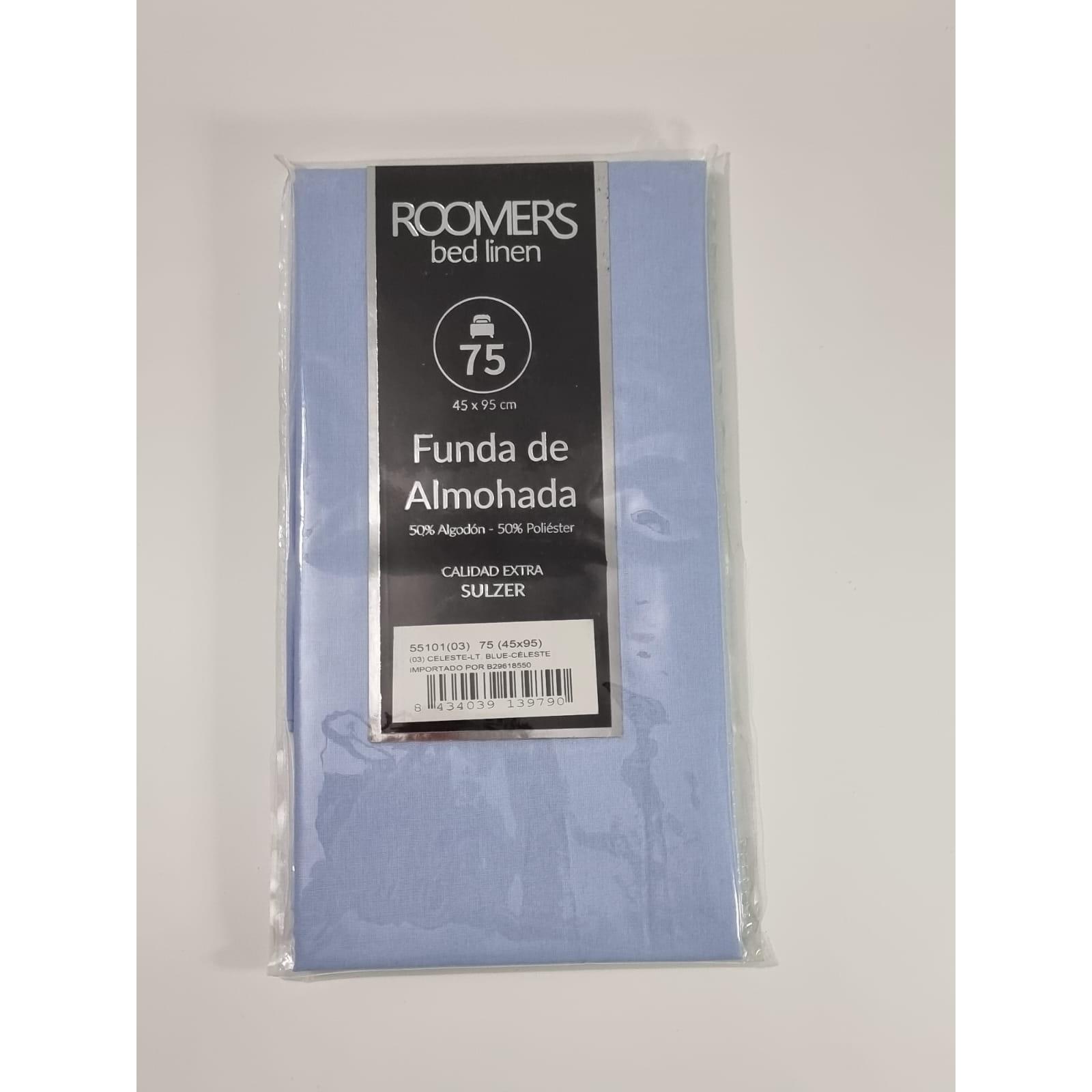 ROOMERS - Funda de almohada 45x95 cm para cama de 75 cm, fabricada con 50% algodón y 50% poliéster, color beige o azul celeste, acabado premium Sulzer