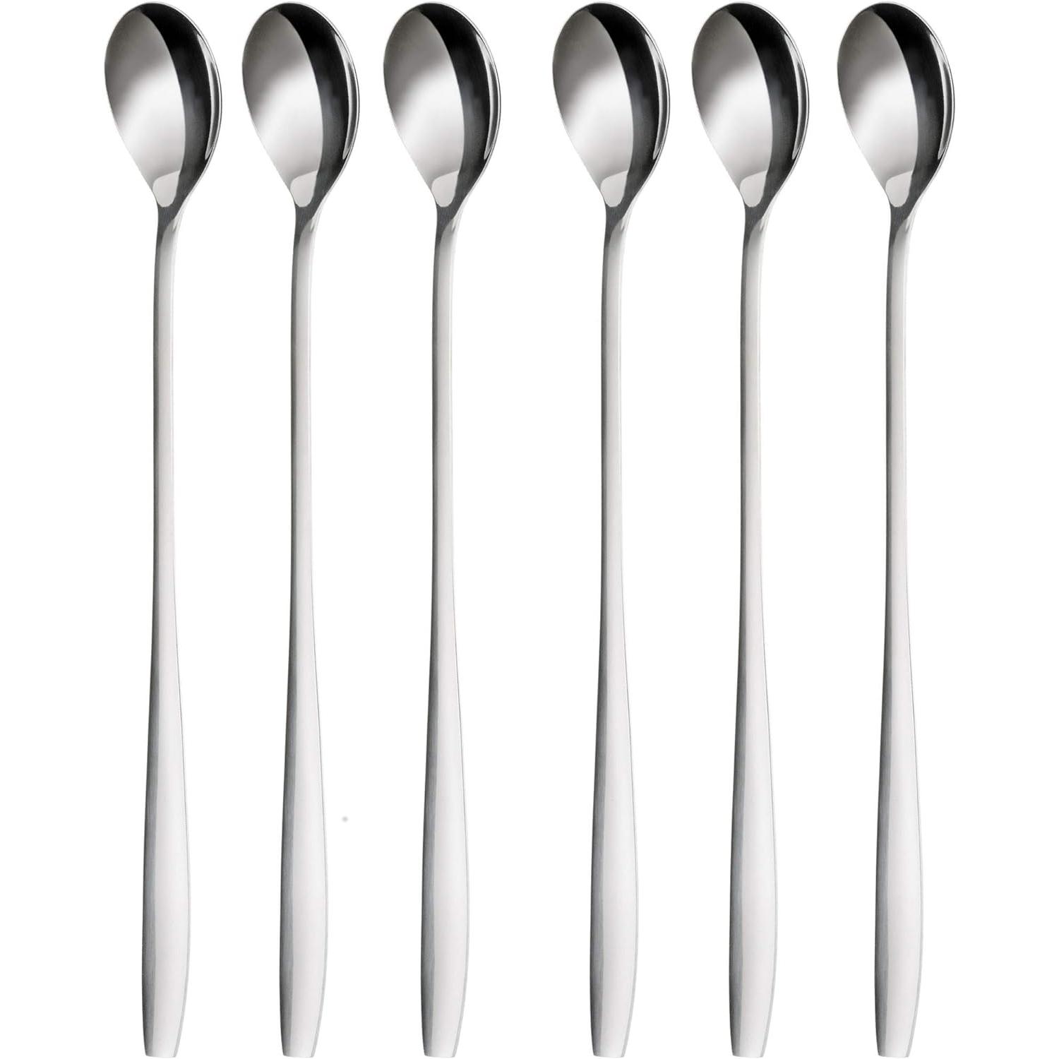 OmHome Juego de cucharas para café con leche, cuchara para helado con mango largo de 19 cm, acero inoxidable