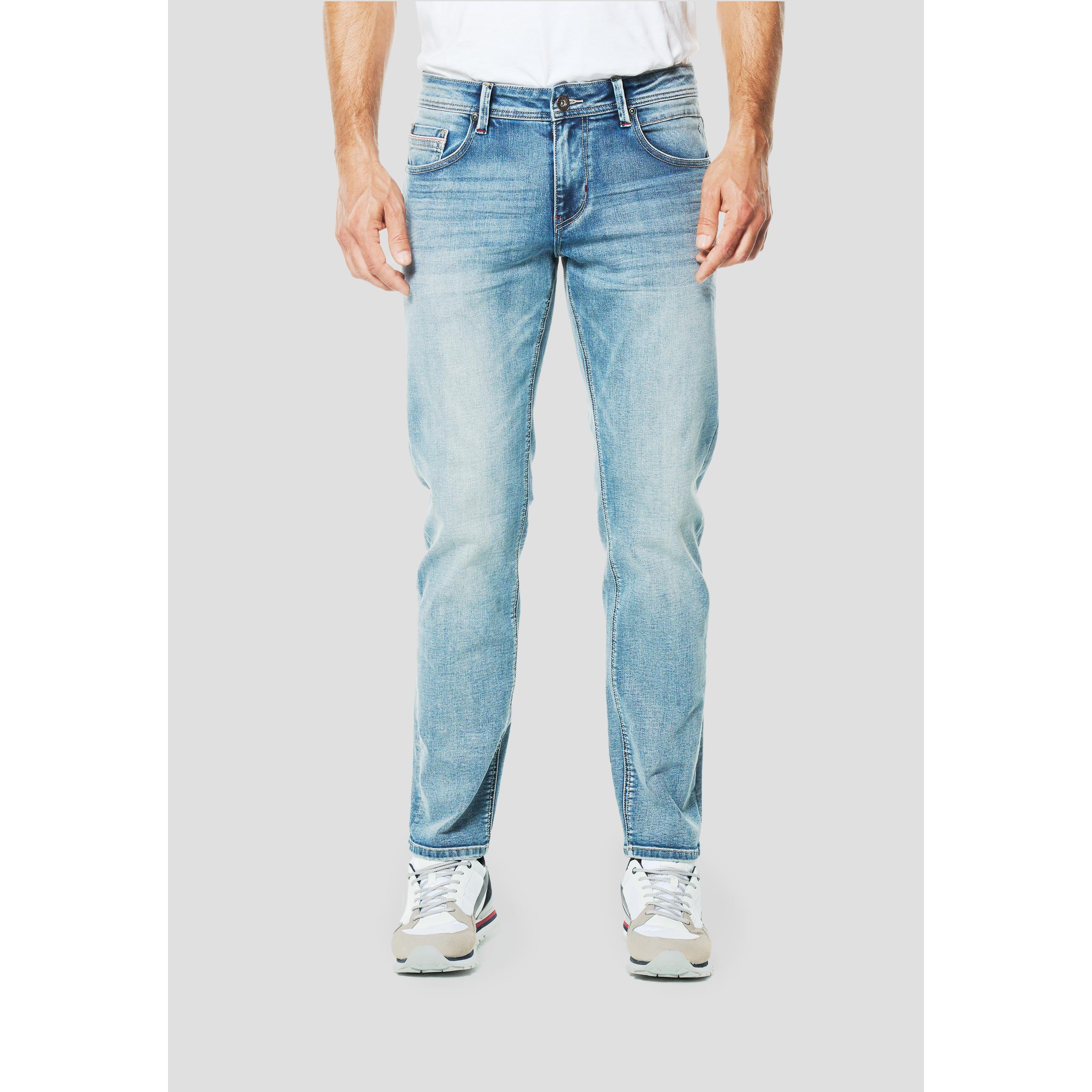 Koroshi - Pantalón vaquero jeans Koroshi Regular azul claro con efecto desgastado vintage, elástico 72% algodón y 26% poliéster para hombre