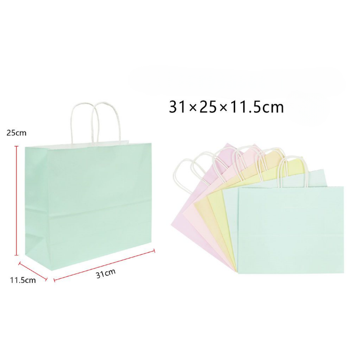Bolsa de Regalo, Bolsa de Papel, 6 colores pastel surtido de Bolsas Papel Kraft de Mejor Calidad, para Fiestas, Ceremonias de Graduación, Bodas, Aniversarios ,7 tamaños