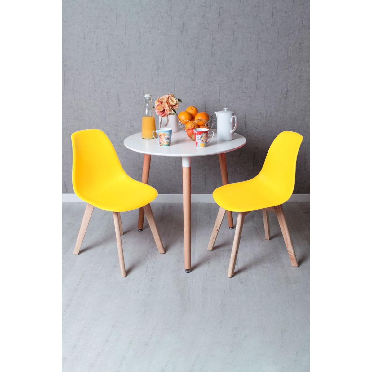 Regalos Miguel - Conjuntos de mesa y sillas - Conjunto Mesa Tower Redonda 80 cm Blanca y Pack 2 Sillas Kelen - Amarillo