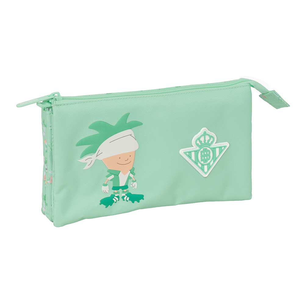 SAFTA | Estuche Portatodo Triple Real Betis Balompié Preescolar para Niño, Licencia Oficial, 3 Compartimentos con 37 Piezas (Lápiz, Goma, Regla, Colores y Rotuladores), Talla Única, Vuelta al Cole