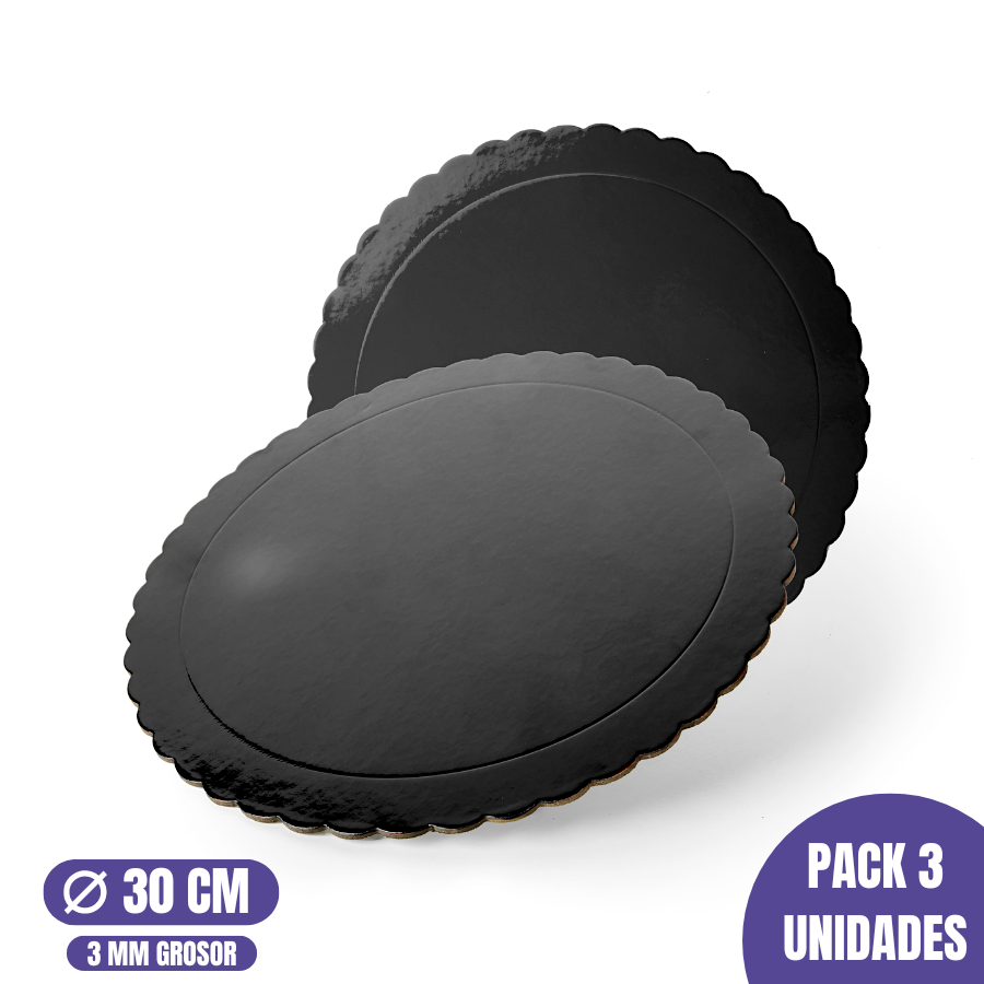Base para Tarta Redonda Glotomania Ø 30 X 0,3 Cm - Negra (Acabado Ondas) [3 Uds]
