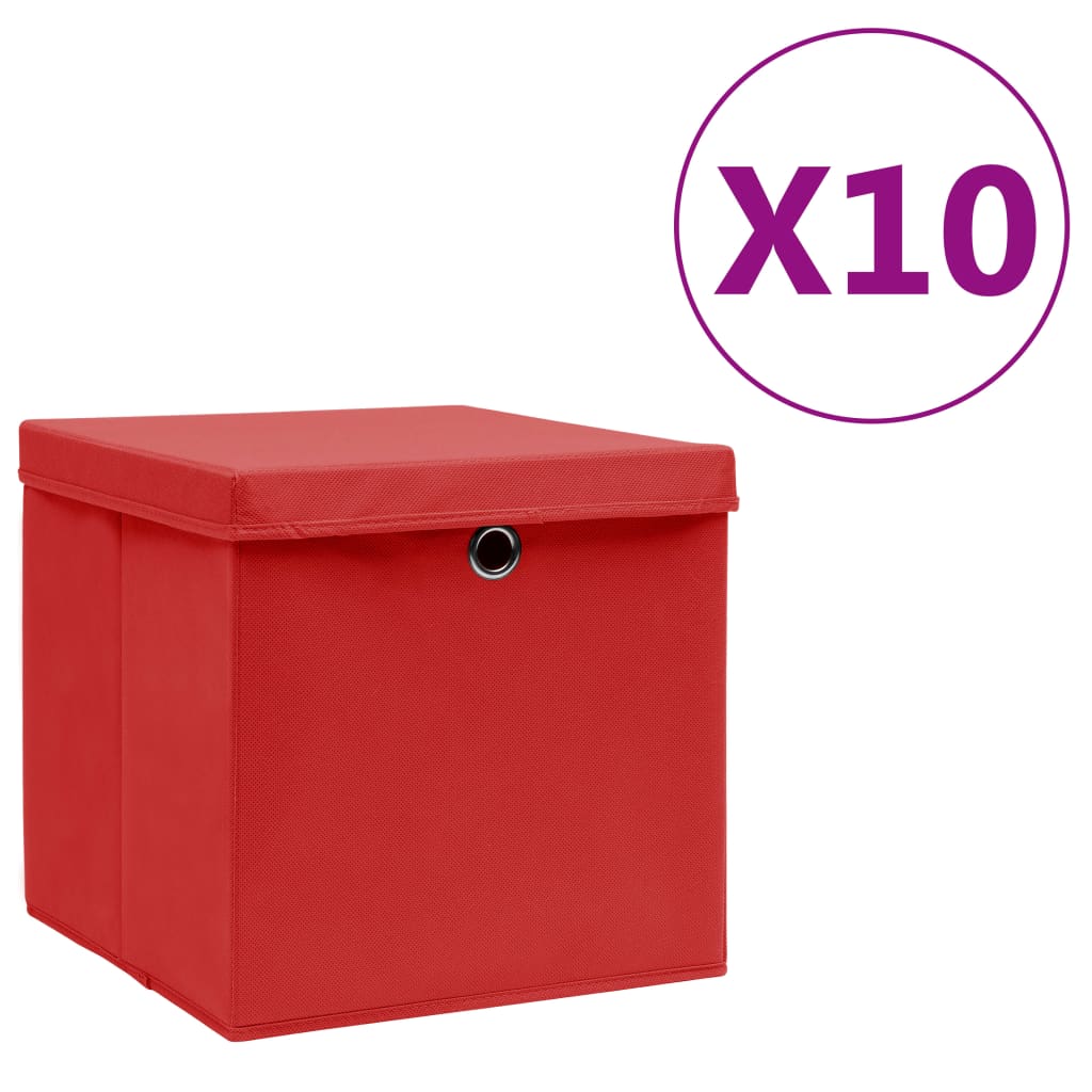 vidaXL Cajas de Almacenaje con Tapas Cofres Plegables 10 uds Tela Color Amarillo ,  Azul ,  Azul bebé y mas