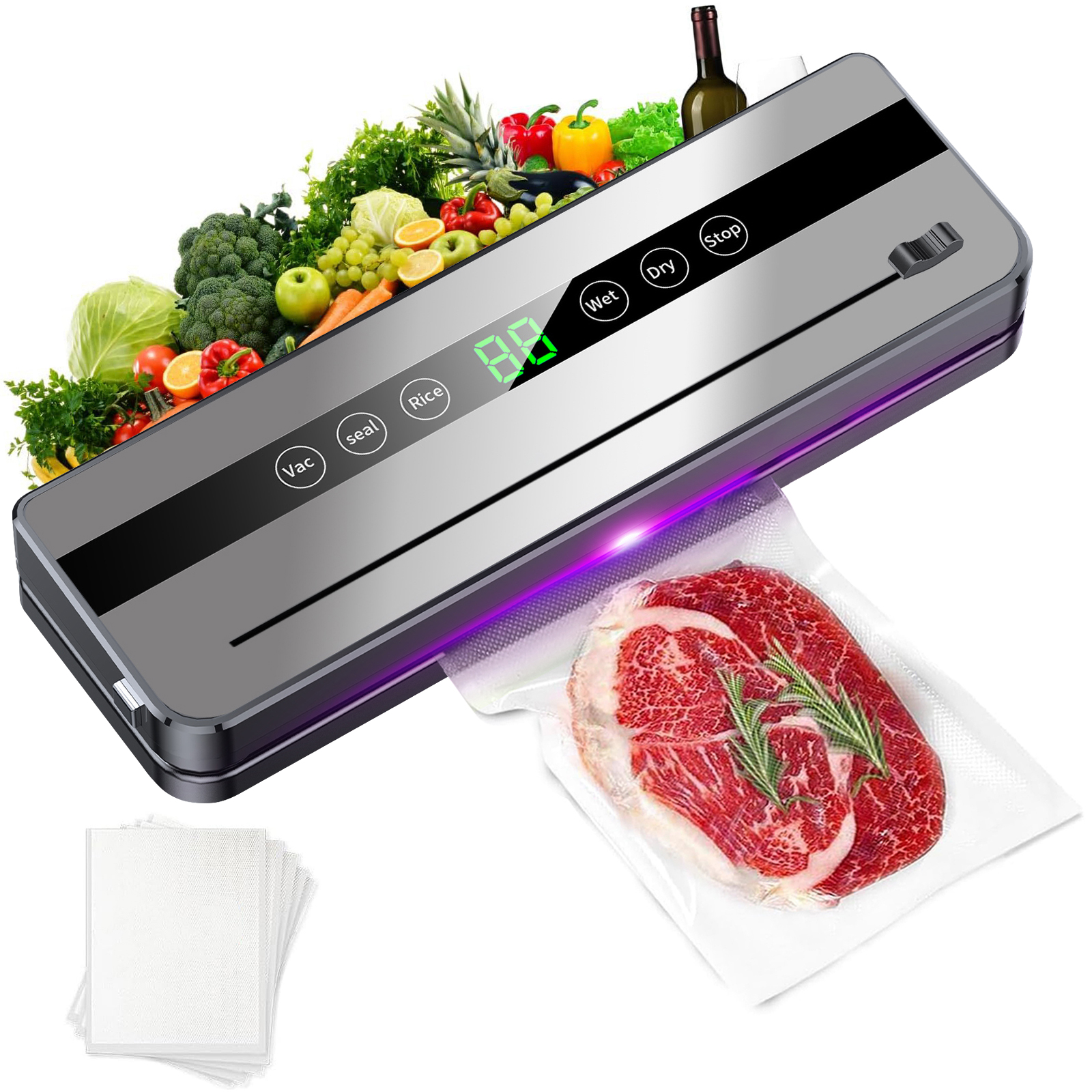 TK Food Vacuum Sealer Machine Dry and Moist Food Modes Automatic For Light Food Preservation With 10Pcs Bags Paper For Food Preservation Home Kitchen SO