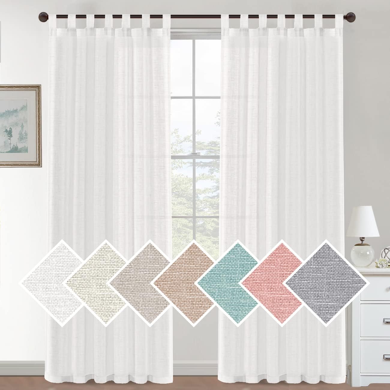 Cortinas de Lino para Salón,2 Piezas,Visillo Translúcido, Cortinas con Ojales modernos, Decorativas para Ventana, Habitación y D