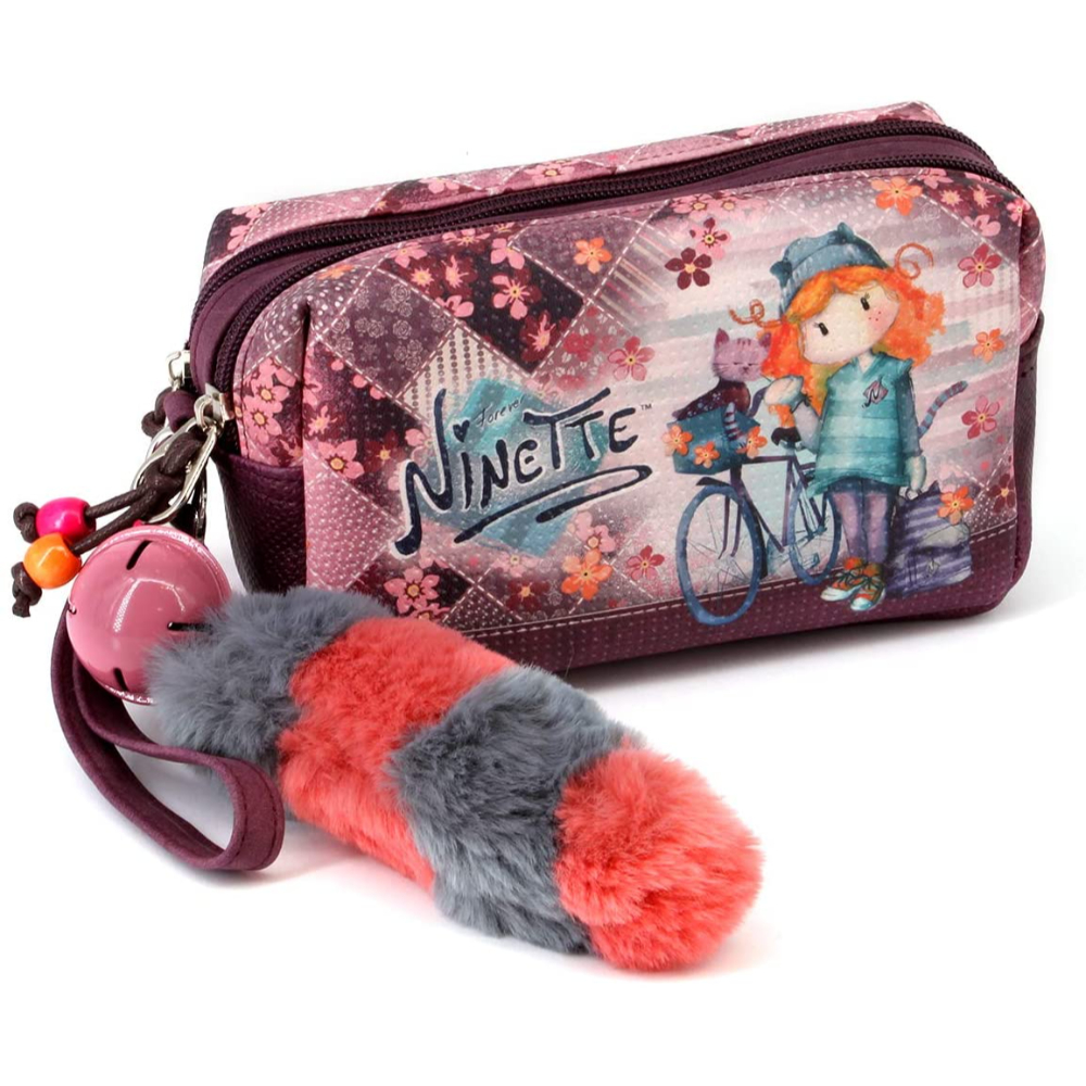 Ninette Karactermania Neceser 66307 Estampado Burdeos con Cremallera y Asa de Mano