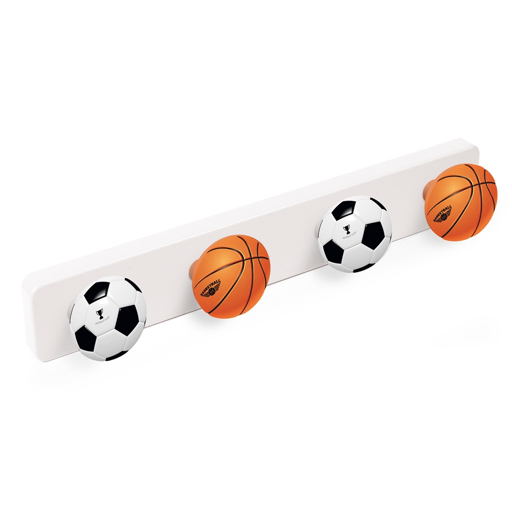 PERCHA Pared resina ABS Pomos PELOTAS DEPORTES FUTBOL BASQUET 410x60MM