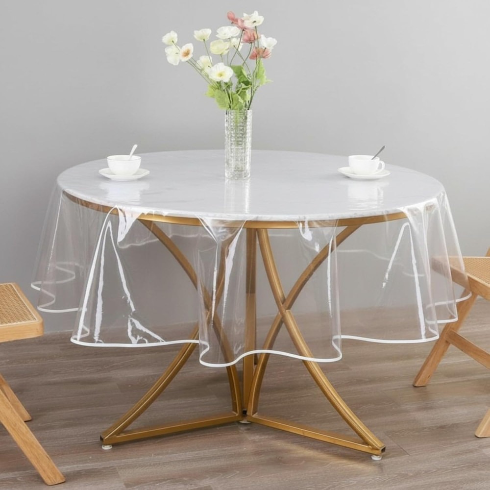 Mantel Redondo Transparente De PVC, Mantel De Plástico Impermeable, Protección de Mesa, Resistente al Agua, Lavable (140cm)