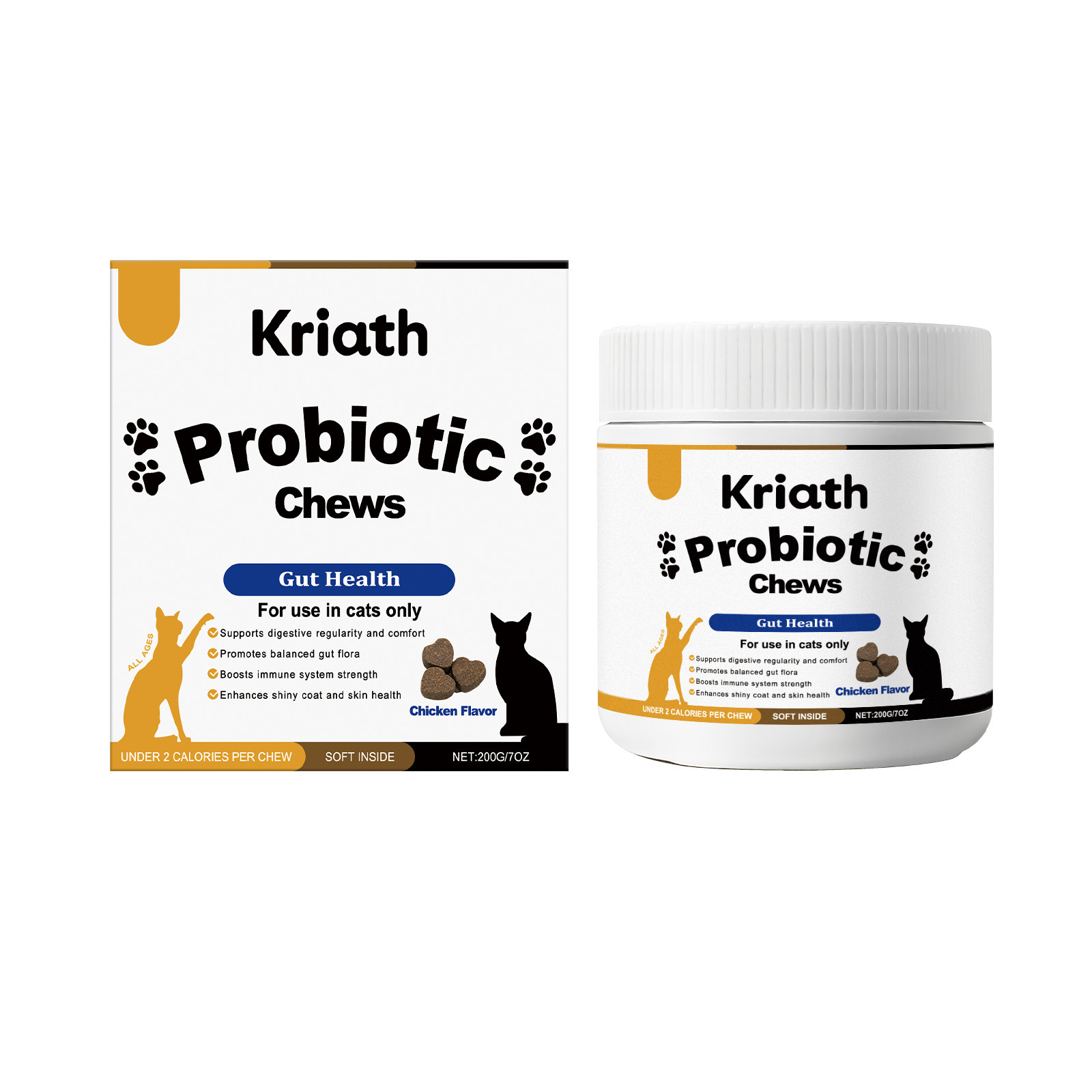 Granulos blandos de probióticos para gatos, sabor a pollo. Cuidado suave del pelaje de la mascota, apto para todas las edades.
