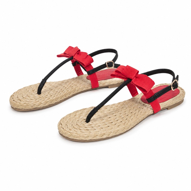 Sandalia Plana De Dedo Para Mujer, Color Rojo Y Negro. Montevita Ibiza 105296