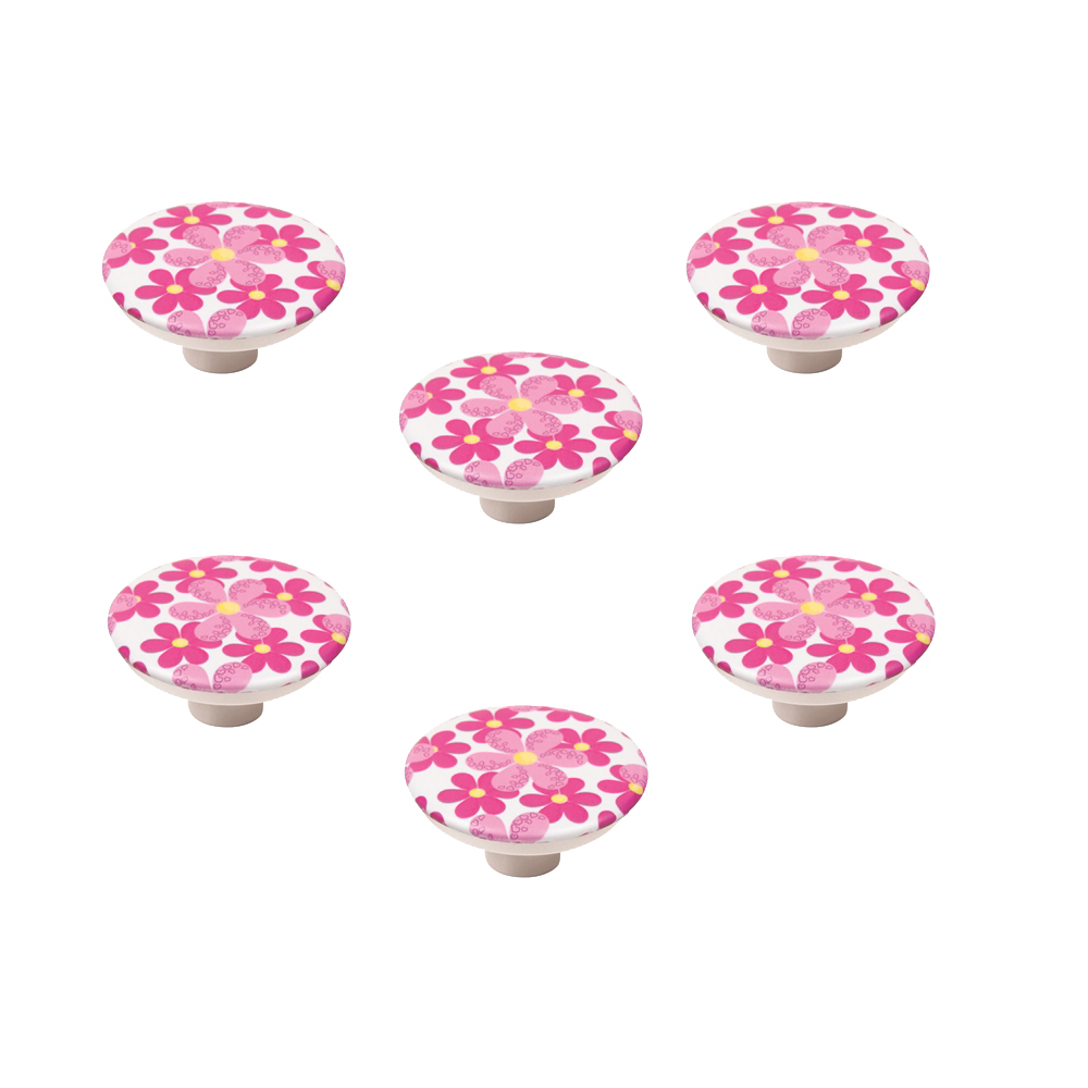 6 Un. TIRADOR Pomo Mueble Infantil resina plástica ABS serigrafia ESTAMPADO flores para - Diámetro  50MM