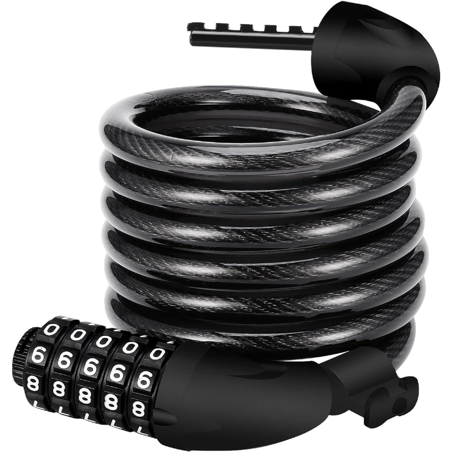 TK Candado para bicicleta, Candado largo para bicicleta 120cm x 12mm, Candado de cable para bicicleta, scooter, moto, puerta de bicicleta con código inteligente de 5 dígitos y cochecito de bicicleta, Candado antirrobo para bicicleta
