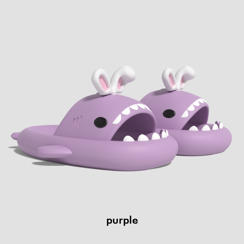 CA Pantuflas de tiburón con orejas de conejo lindas de segunda generación con suela gruesa para mujer, sandalias antideslizantes para el baño en casa y al aire libre para niñas.
