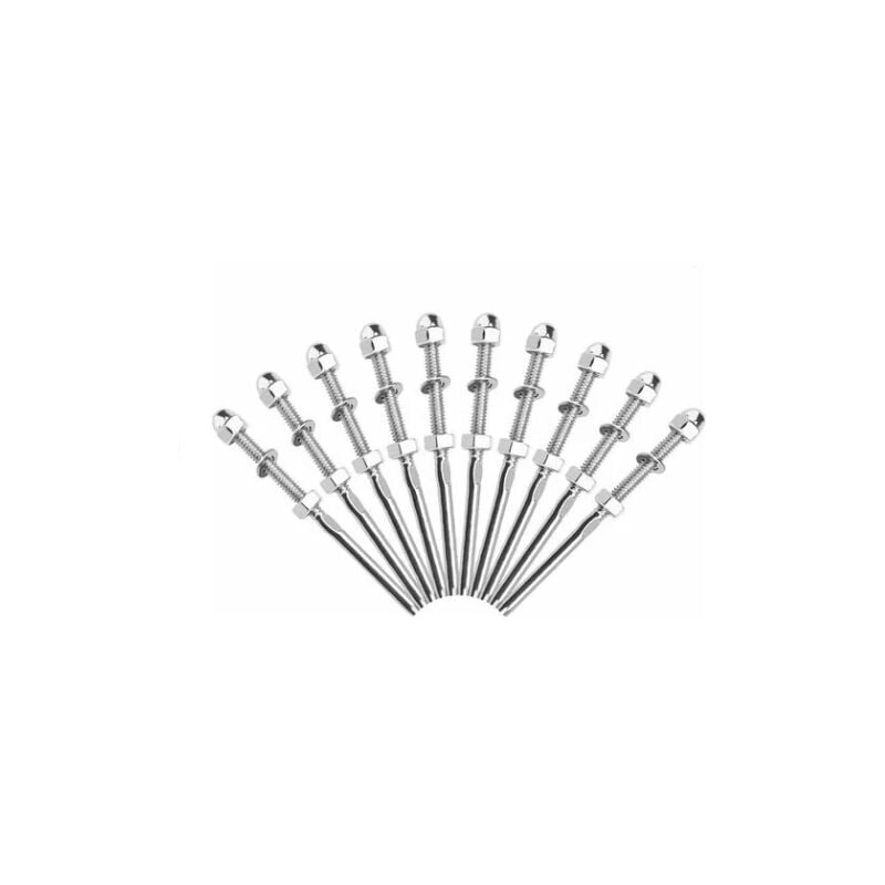 CA Accesorio de cable de acero inoxidable para aparejo, tuerca ciega, barra recta, accesorios de cable para barandilla - 1/8, 10 piezas