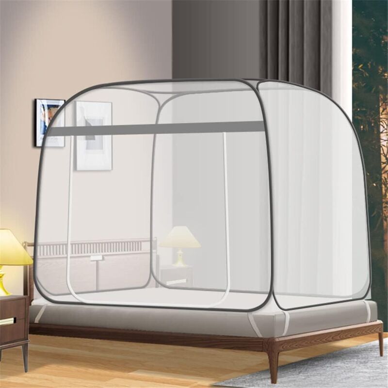 CA Mosquitera portátil para cama de patio, tamaño king (200 x 183 cm, gris)