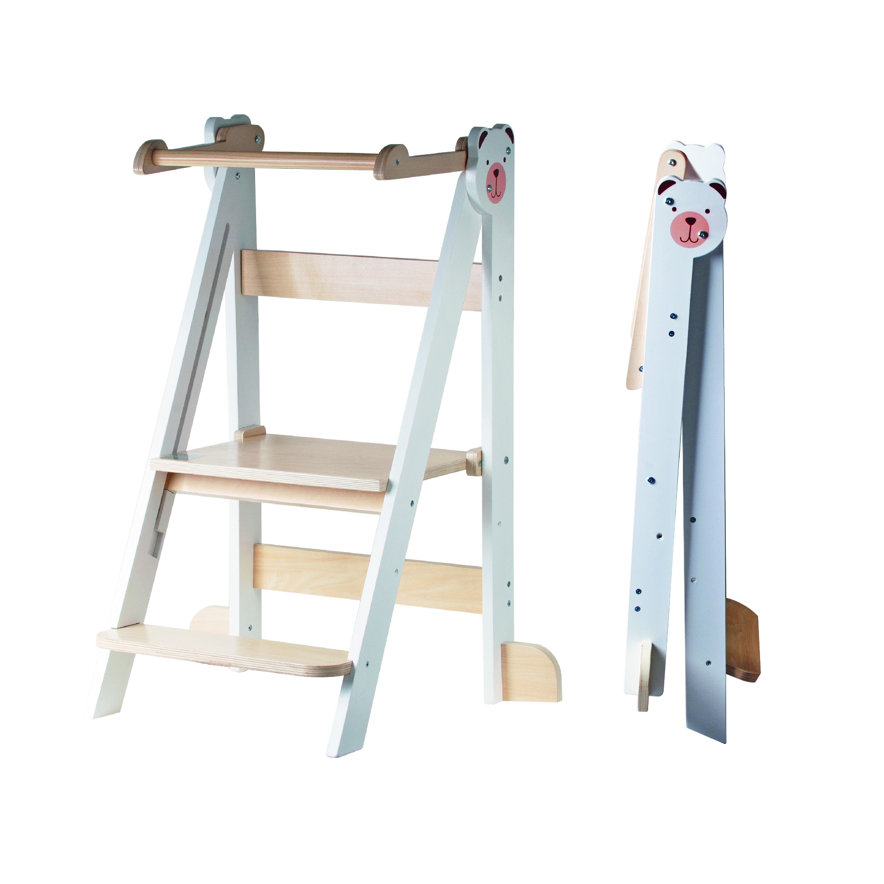 Buddy Baby Xplora - Torre de Aprendizaje y Torre de Ayuda en la Cocina - 2 en 1 - Plegable y con 2 Alturas -Escalones Infantiles con fácil Montaje - Ligera y Portátil - Seguridad  con la normativa EN-71 y EN17191
