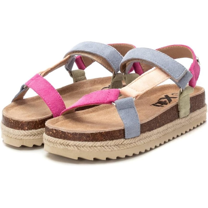 XTI Kids â€“ Niña â€“ Multicolor â€“ Sandalia de Antelina, Tira Adherente, Plataforma con Yute